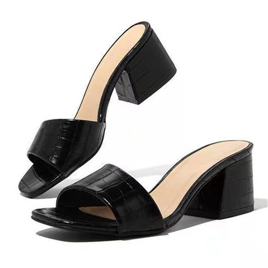 Women's Solid Color One-line High-heeled Slippers