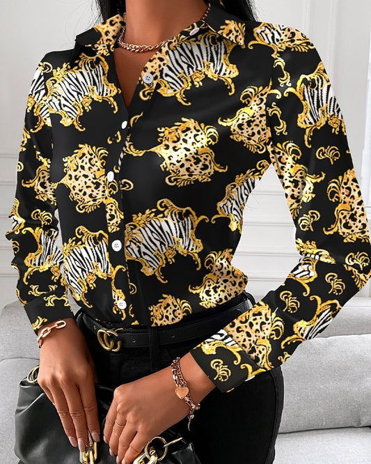 Women's Printed Slim Long-sleeved Shirt