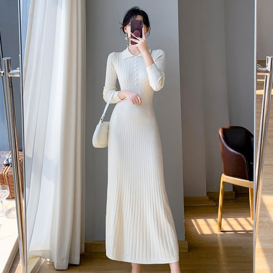 women's french Waist Slimming Knitted long Dress