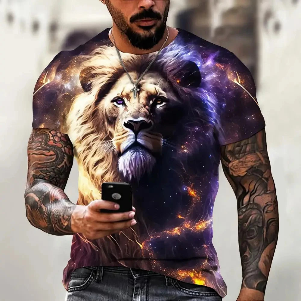 High Quailty Big Size Animal Lion Men T-Shirt 3D Print Polyester Breathable Lightweight Summer Essential Shirt Accept Custom