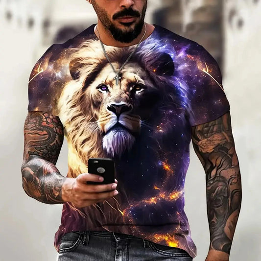 High Quailty Big Size Animal Lion Men T-Shirt 3D Print Polyester Breathable Lightweight Summer Essential Shirt Accept Custom