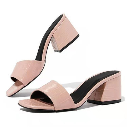 Women's Solid Color One-line High-heeled Slippers