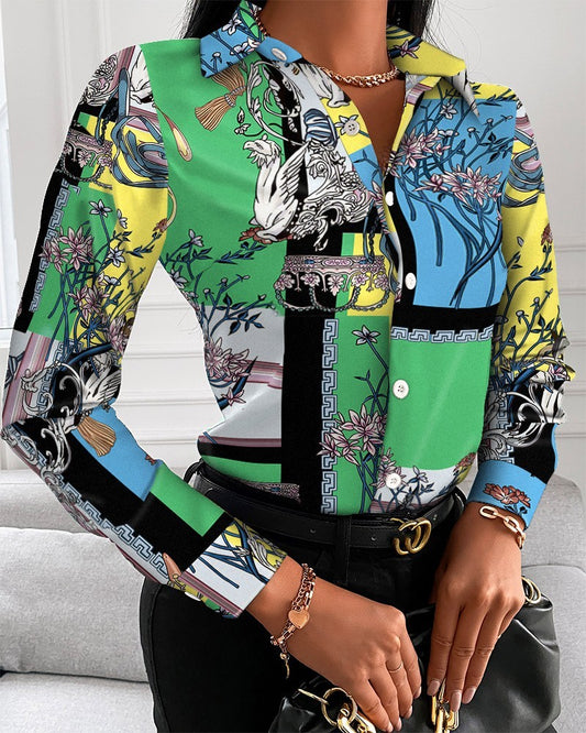 Women's Printed Slim Long-sleeved Shirt
