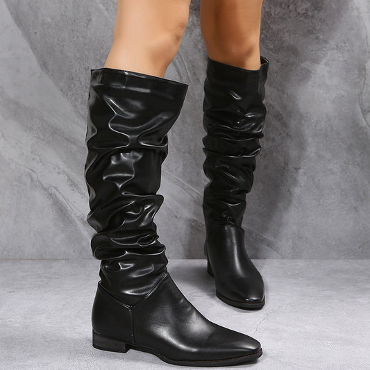 White Cowboy Boots Women Long Boots  Pointed Toe Shoes