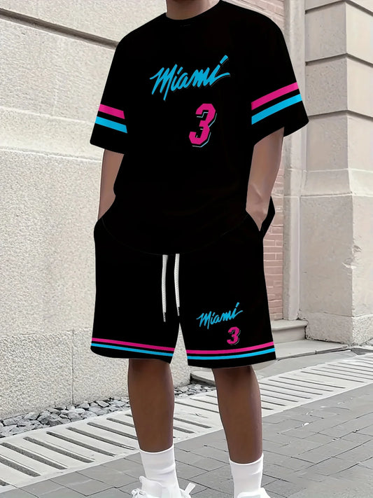 2025 New Men's T-Shirts ( Miami NO.3 Printed Casual Sports Adult Basketball Jersey Jogging Set)
