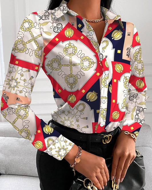 Women's Printed Slim Long-sleeved Shirt