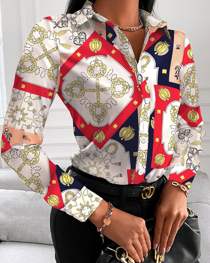 Women's Printed Slim Long-sleeved Shirt