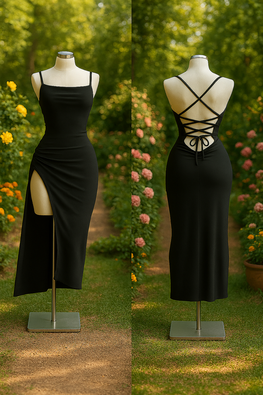 Women Backless High Split Maxi Party Dress Solid Color Spaghetti Strap Bandage Slit Long Dress